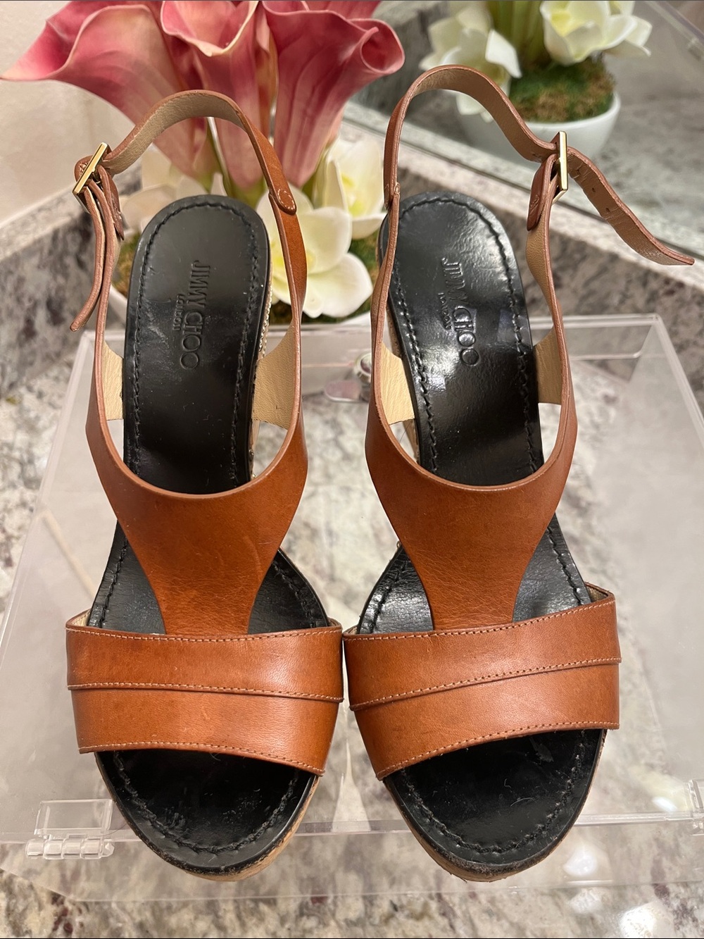 Jimmy Choo Tan Brown Leather Slingback Heels